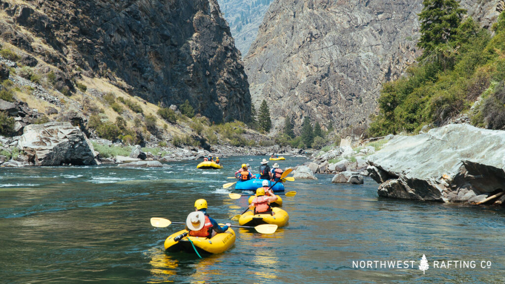 Rafts and Kayaks Enjoying a Class I Stretch of the Middle Fork of the Salmon River